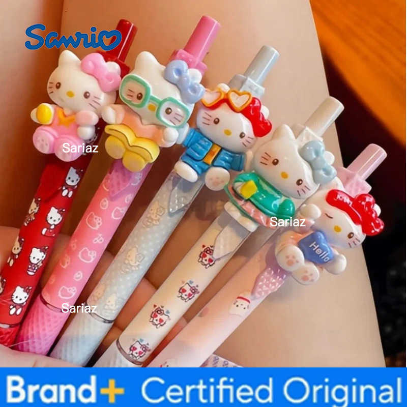 Sanrio 5-Piece Cute Kitty Press Ballpoint Pen Multi Color Cartoon Anime Styling Writing Pen 05mm Black Quick Drying Signature Pen Gift H251231