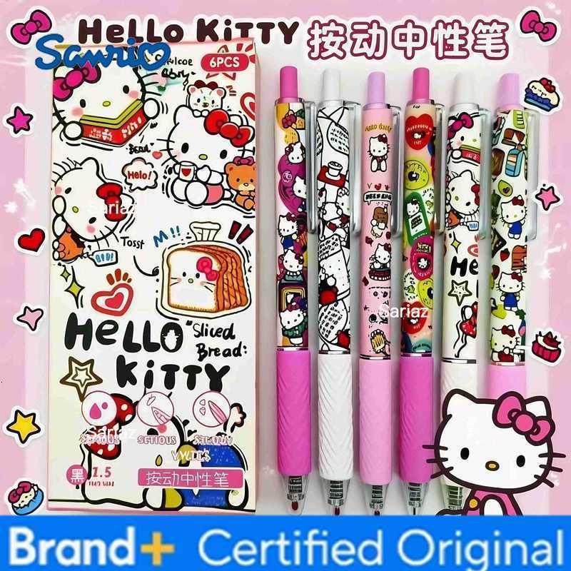 Sanrio 6Pcs/Set New Style Hello Kitty Retractable Gel Pens - 05mm Fine Point Black Ink Smooth Writing Cute Kawaii Stationery for S H251231