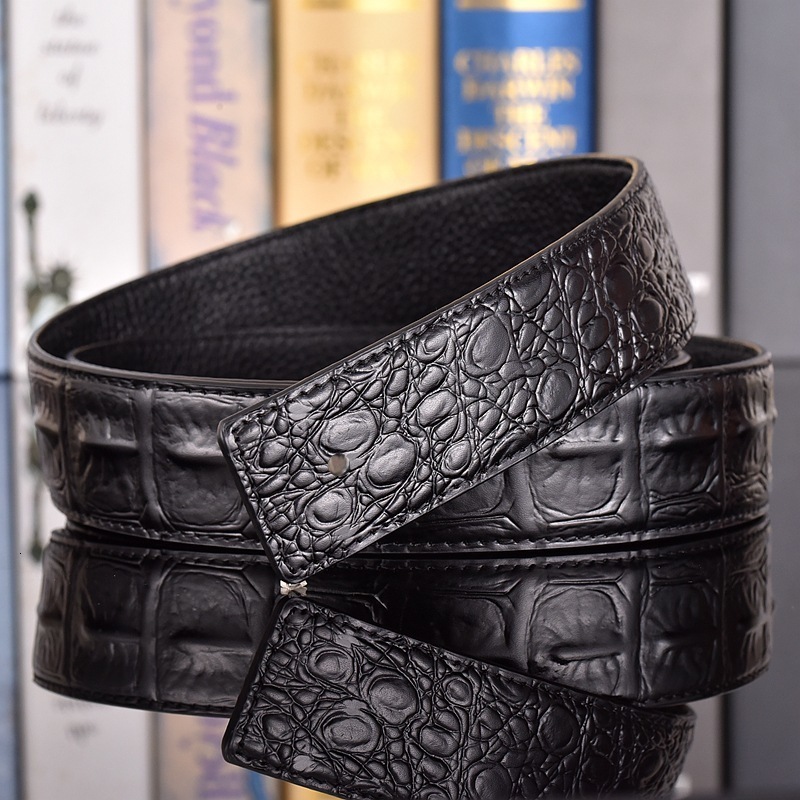 35cm Casual Style Cowskin Genuine Leather Crocodile Belts for Men Automatic Belt without Buckle Mens Red Blue Replacement belt 251110