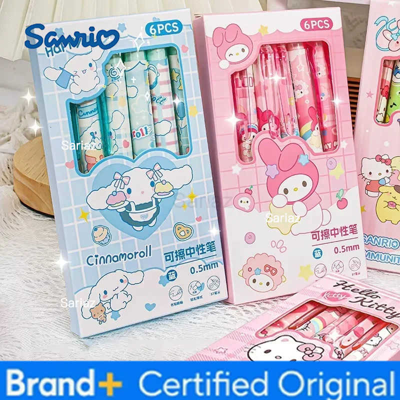 Sanrio 6pcs Erasable Gel Pen Pochacco Kuromi Cinnamoroll Hello Kitty Student Neutral Ball Pen Office School Supplies Stationery H2512311