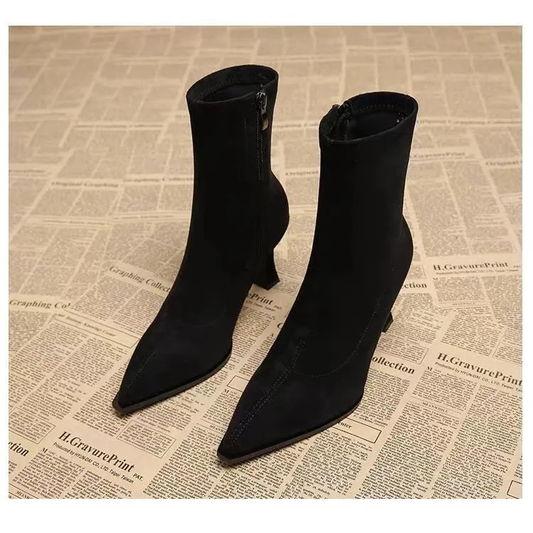 Ankle Boots Women Chunky Mid Heels Woman Pointed Toe Trend Winter Goth Walking Snow Chelsea Botas De Mujer 251230