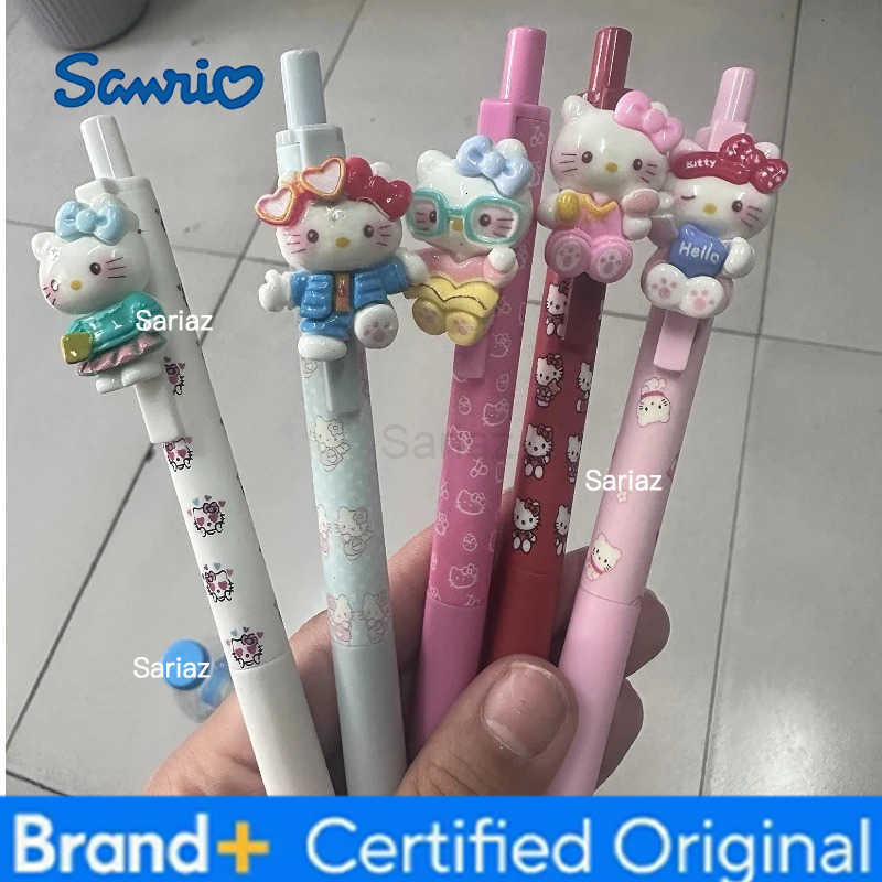 Sanrio 5-Piece Cute Kitty Press Ballpoint Pen Multi Color Cartoon Anime Styling Writing Pen 05mm Black Quick Drying Signature Pen Gift H251231
