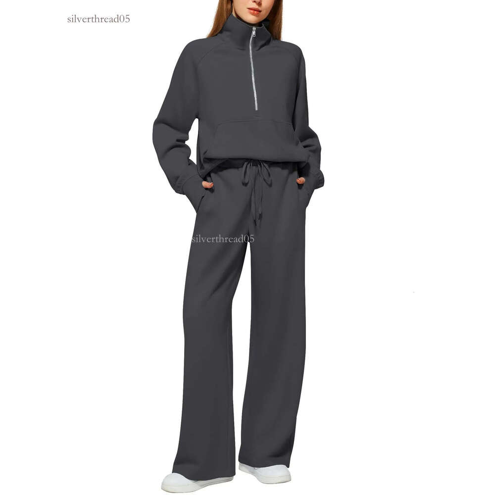Womens alonessitys Sweatshirt 3D LOGO Two-Piece Casual Set Oversized Half-Zip Sweatshirt and Wide Leg Sport Pants Ladies' Outfit for Gym Alonessities women Set 8a9