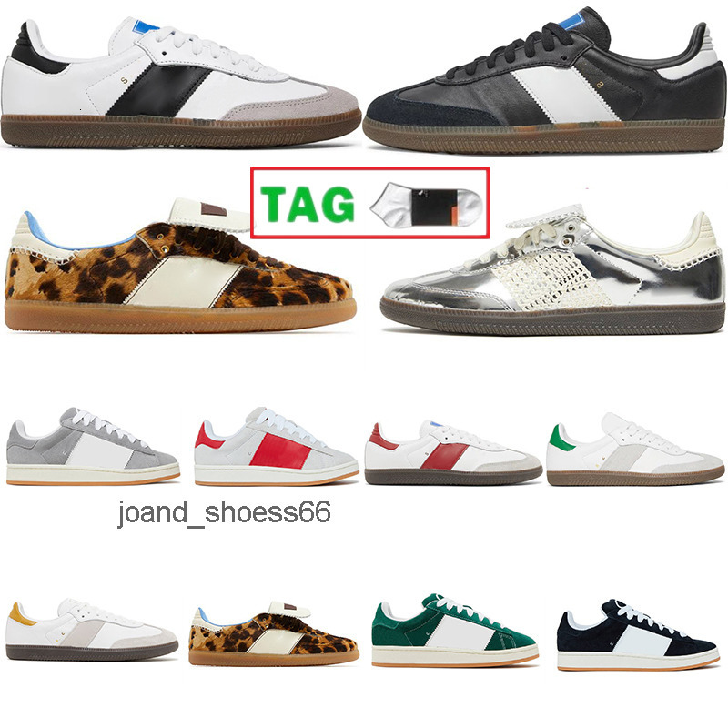 Sambaswomen Big Size us 12 13 Designer Shoes Classic Luxurys Vegan Core Black Whote Sliver Leather Flats Sneakers For Men Women Casual Skate Gym