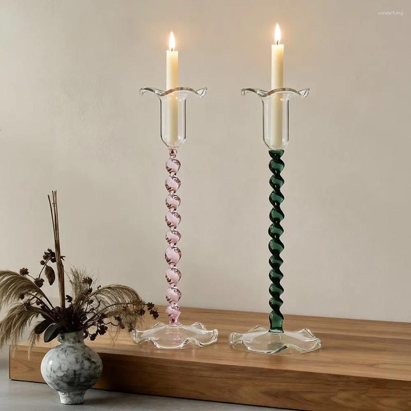 Candle Holders European Style Flower Bud High Footed Holder Retro Color Spiral Wedding Home Creative Desktop Decoration H260310