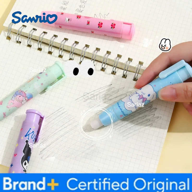 Sanrio Hello Kitty Pushable Erasers Anime Action Figures Kuromi Cinnamoroll My Melody Cartoon Stationery Children Birthday Gifts H251231