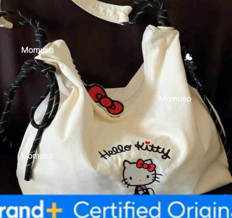 Sanrio Anime Hello Kitty Canvas Bag Womens Shoulder Cute Embroidery Large Capacity Commuter Tote Bags Handbag Case Holder H251230