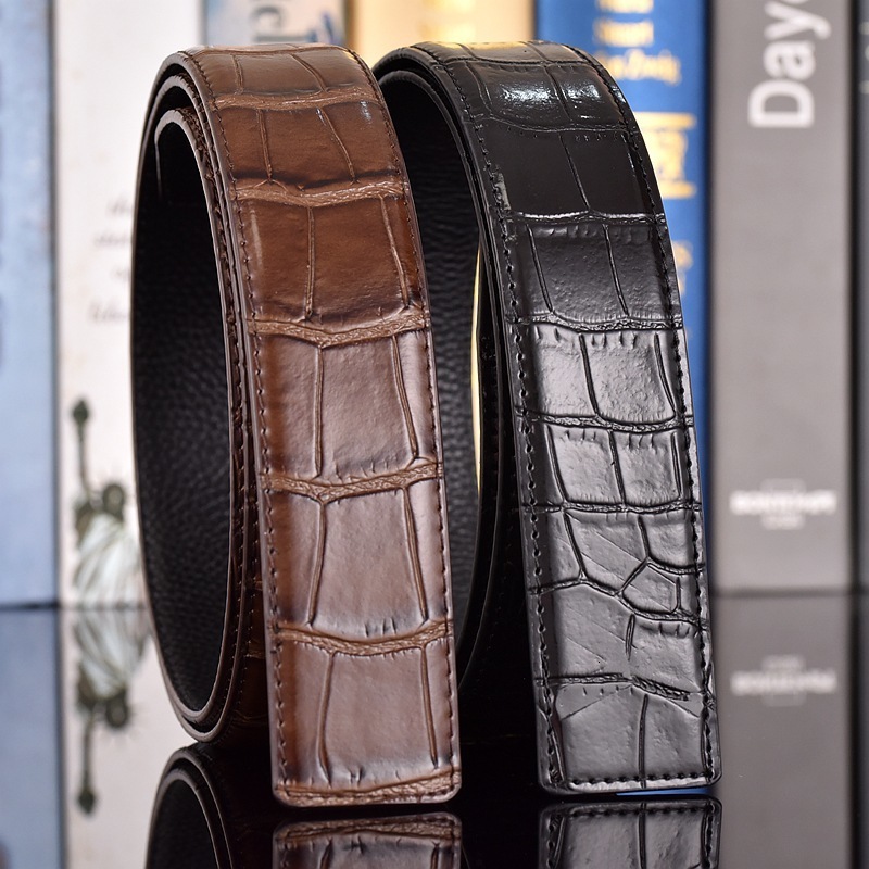 35cm Casual Style Cowskin Genuine Leather Crocodile Belts for Men Automatic Belt without Buckle Mens Red Blue Replacement belt 251110
