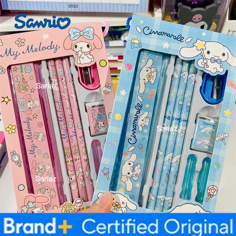 Sanrio Stationery Suit Cinnamoroll Kuromi Cartoon Pencil Eraser Ruler Set Childrens School Supplies Students Boxed Gifts H251231