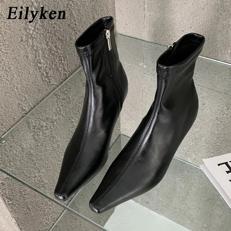 Eilyken Ankle Boots Women Fashion Spring Autumn Zipper Square Low Heels Comfortable Soft Leather Short Booties Shoes 251230