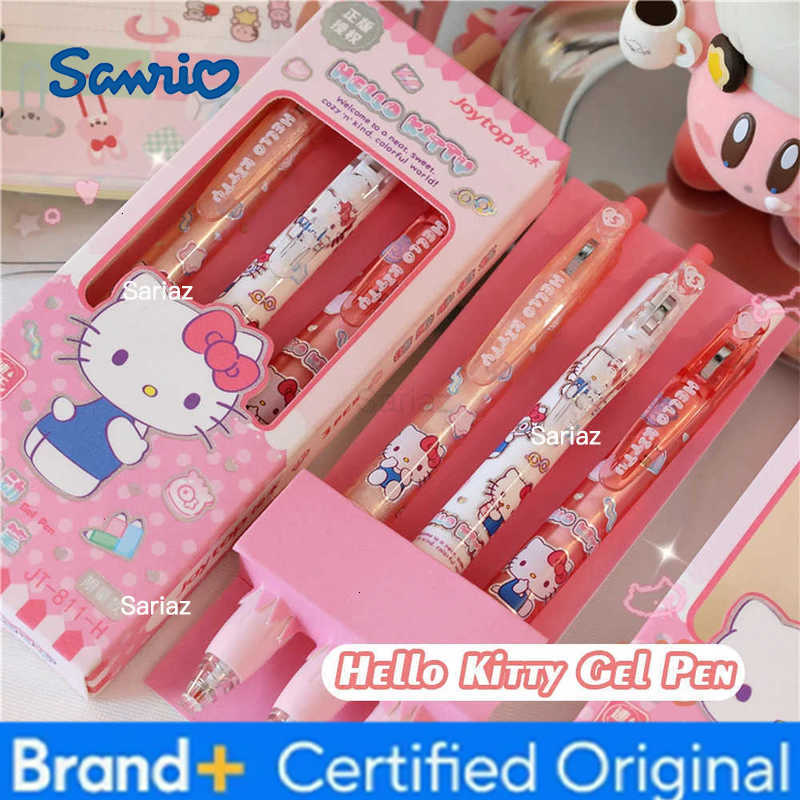Sanrio Genuine 3Pcs Kawaii 05mm Gel Pens Cute Hello Kitty Cinnamoroll Kuromi Black Pen School Student Stationery Supplies Gifts H251231