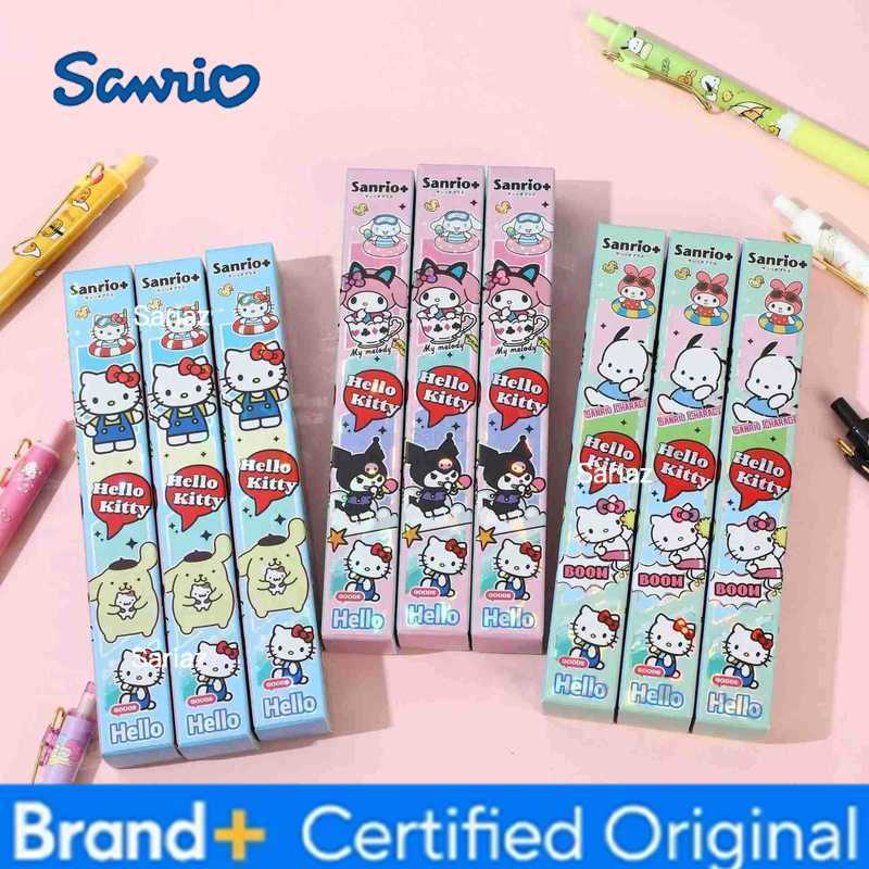 Sanrio 24pcs Littletwinstars Hello Kitty Press Gel Pen Cute 05mm Black Ink Press Pens School Supplies Stationery ChildS Gift H251231