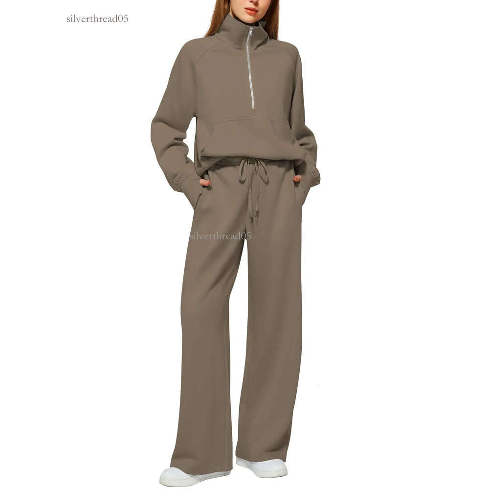 Womens alonessitys Sweatshirt 3D LOGO Two-Piece Casual Set Oversized Half-Zip Sweatshirt and Wide Leg Sport Pants Ladies' Outfit for Gym Alonessities women Set e60