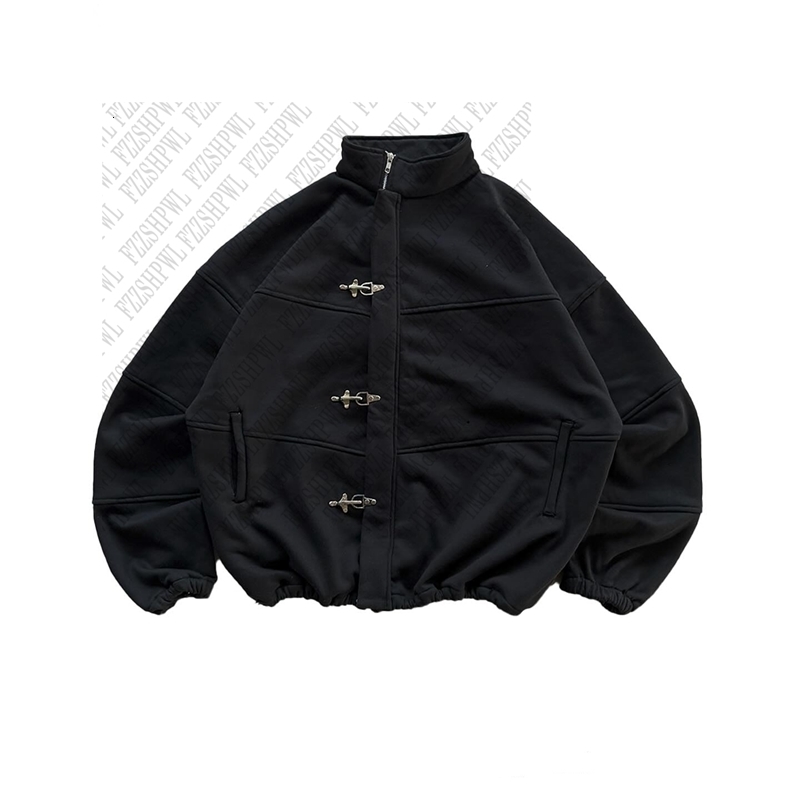 Y2K Retro fashion Personality Black coat Metal buckle stand-up collar zipper casual Surcoat Cool Girl High Street Jacket 251225