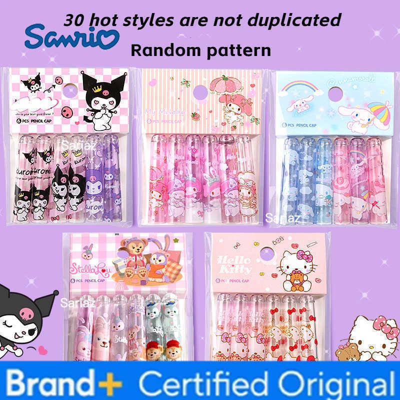 Sanrio 6pcs/set Hello Kitty Cinnamoroll Kuromi Melody Cartoon Stationery Supplies Back To School Stationery Writing cap of a pen H251231