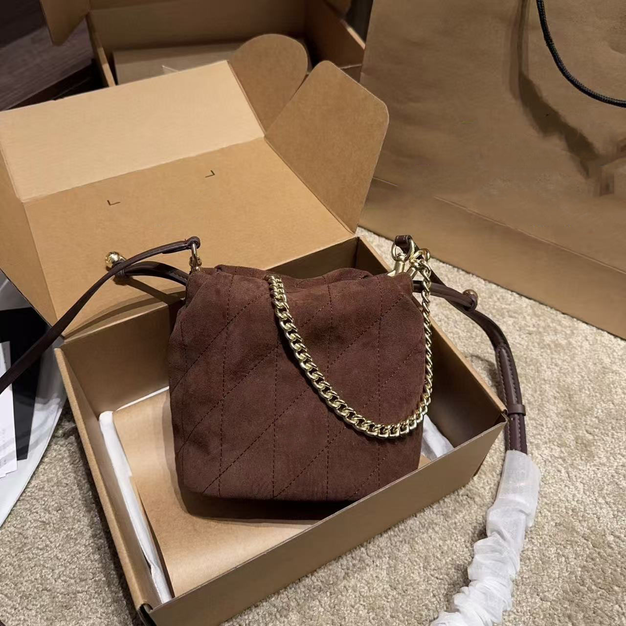 10A Designer bag bucket bag suede bag shoulder bag luxury bag city tote bag for women Fashion Leather Chain top quality genuine leather bag extended chain brown bag