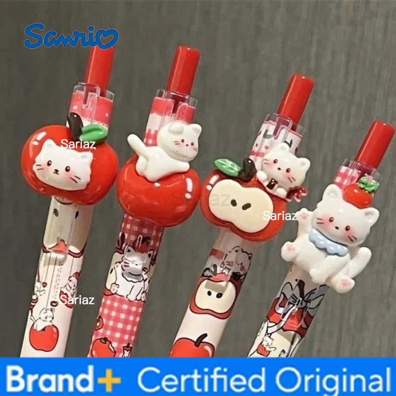 Sanrio 4Pcs Kawaii Apple Cat Gel Pen 05mm Black Ink Gel Pens Soft Grip Student Writing Pen Cute Stationery School Office Supplies H251231