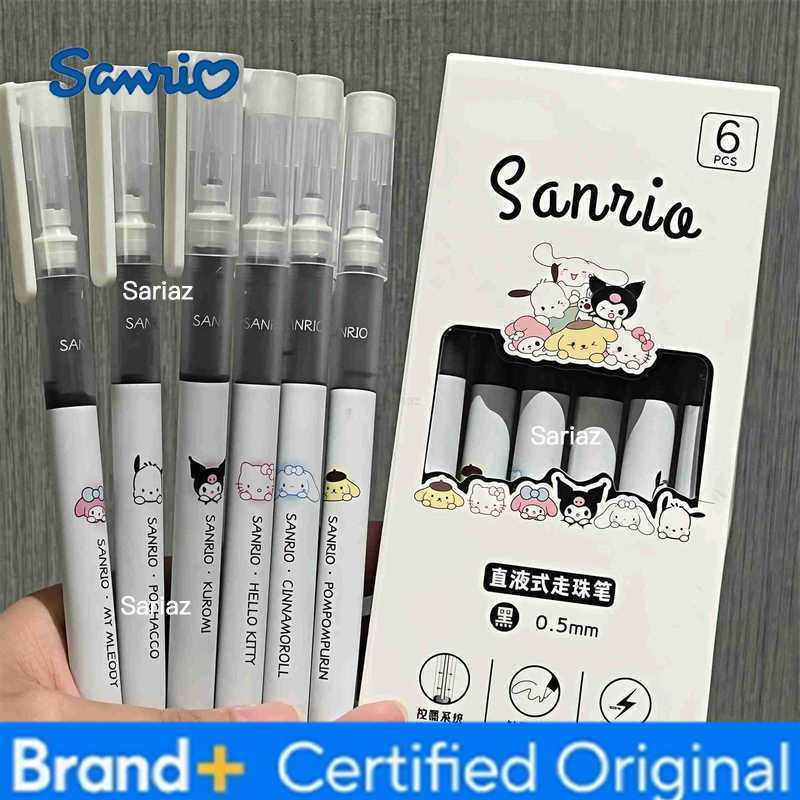Sanrio 6pcs Gel Pen Set 05mm Fine Point Hello Kitty Cinnamoroll Kuromi Melody Cartoon Black Ink Stationery Supplies H251231