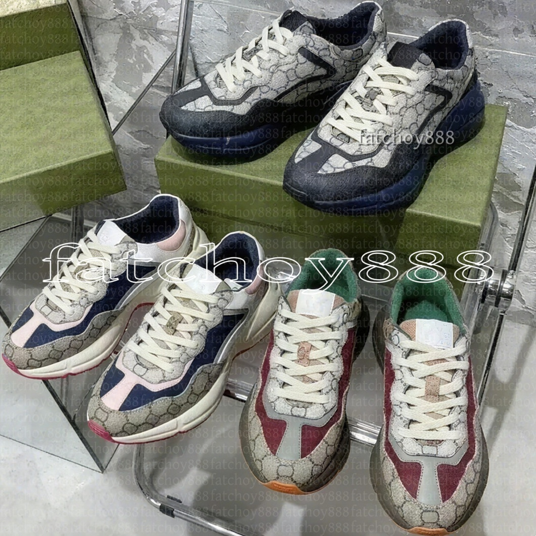 Rhyton Sneakers Designer shoes Multicolor Sneakers Beige Men Trainers Vintage Ladies casual shoe leather Shoes Sneaker size 35--46