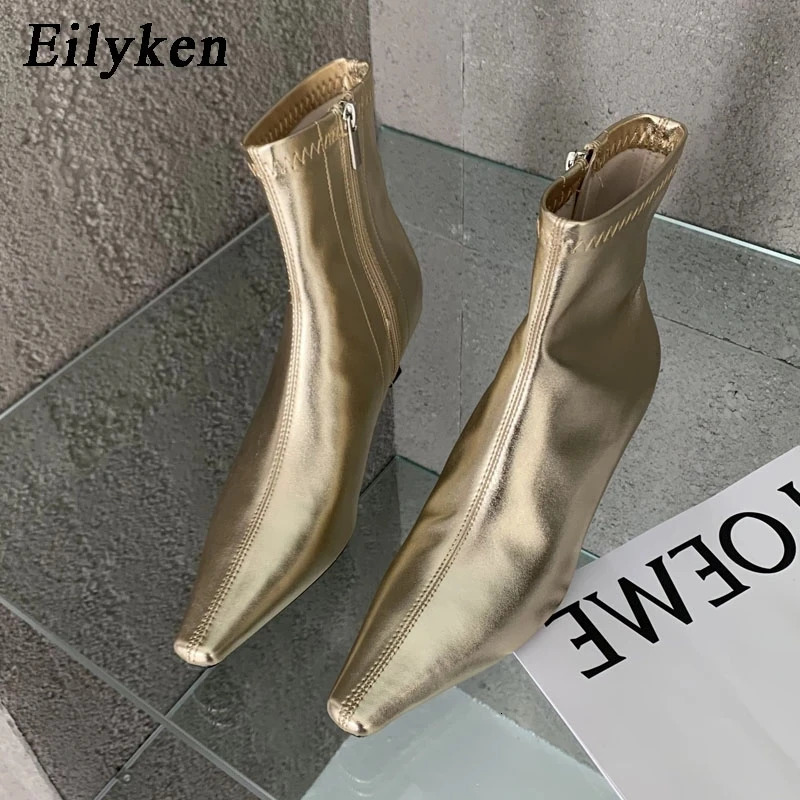 Eilyken Ankle Boots Women Fashion Spring Autumn Zipper Square Low Heels Comfortable Soft Leather Short Booties Shoes 251230