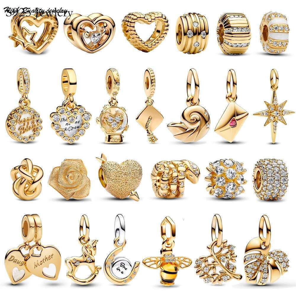 Gold Series 925 Sterling Silver Crystal Ball Love Heart Envelope Rose Pendant Fit DIY Bracelet Necklace Women's Jewelry Gifts wholesale