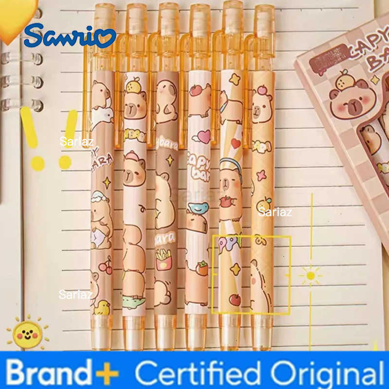 Sanrio 6Pcs/Set Cute Mechanical Pencils 05mm 2B Capybara Cartoon Auto Pencil with Eraser for Kids Students School Writing Supplies H251231