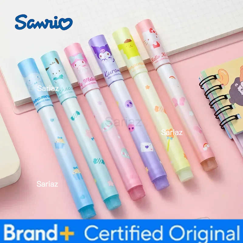 Sanrio 6Pcs Hello Kitty Highlighter Pen Set Kawaii Kuromi Melody Cinnamoroll Art Fluorescent Markers Pens School Office Statione H251231
