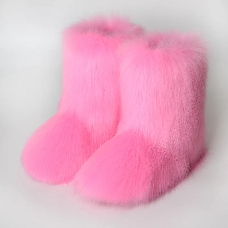 Women Faux Fur Boots Winter Fluffy Plush Snow Boots Fashion Furry Boots Comfortable Outdoor Flat Shoes 251230