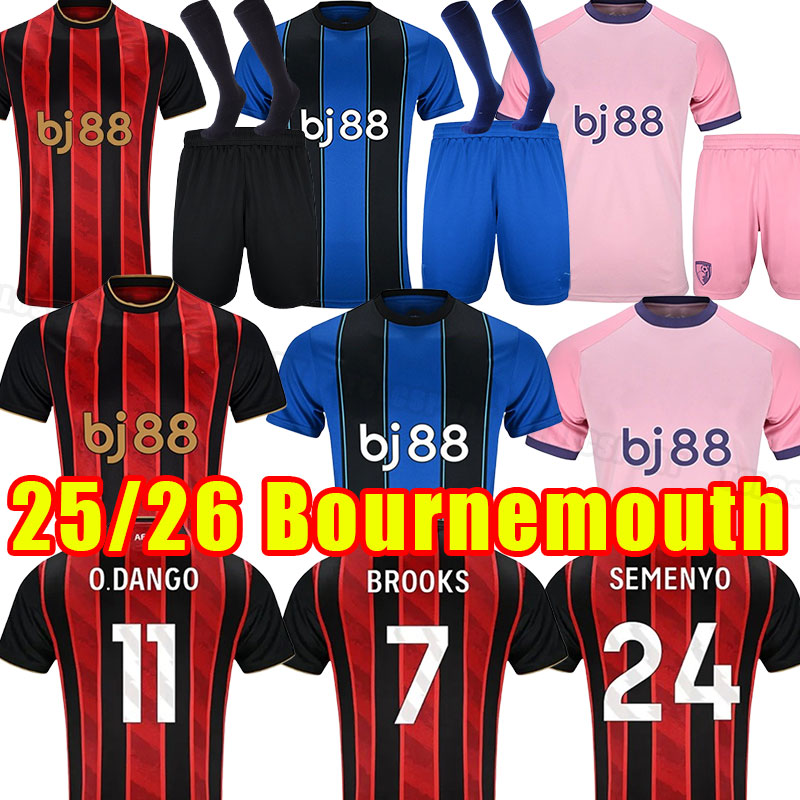 25 26 Bournemouth BROOKS CHRISTIE SOLANKE Mens Soccer Jerseys MOORE LOWE BILLING ANTHONY OUATTARA Home Football Shirt Short Sleeve Uniforms PRE-MATCH BLACK RED