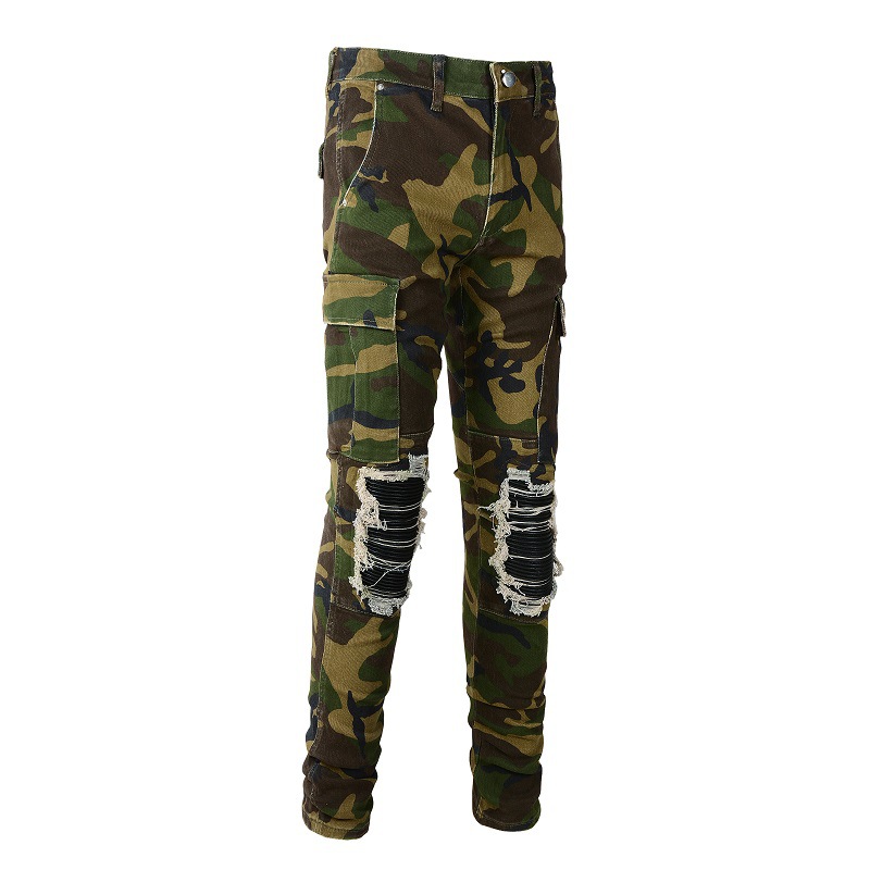 WOZK High Street Men's Camouflage Jeans Outdoor Casual Versatile Punch Elastic Slimming Small Leg Pants Men's Pants