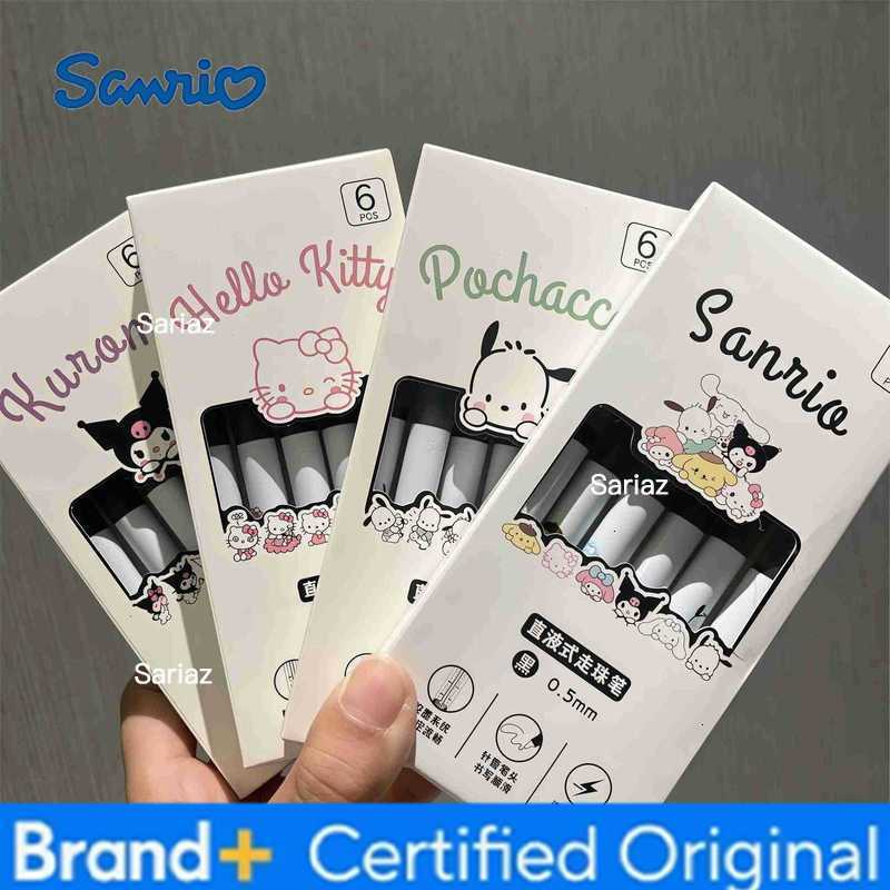 Sanrio 6pcs Gel Pen Set 05mm Fine Point Hello Kitty Cinnamoroll Kuromi Melody Cartoon Black Ink Stationery Supplies H251231