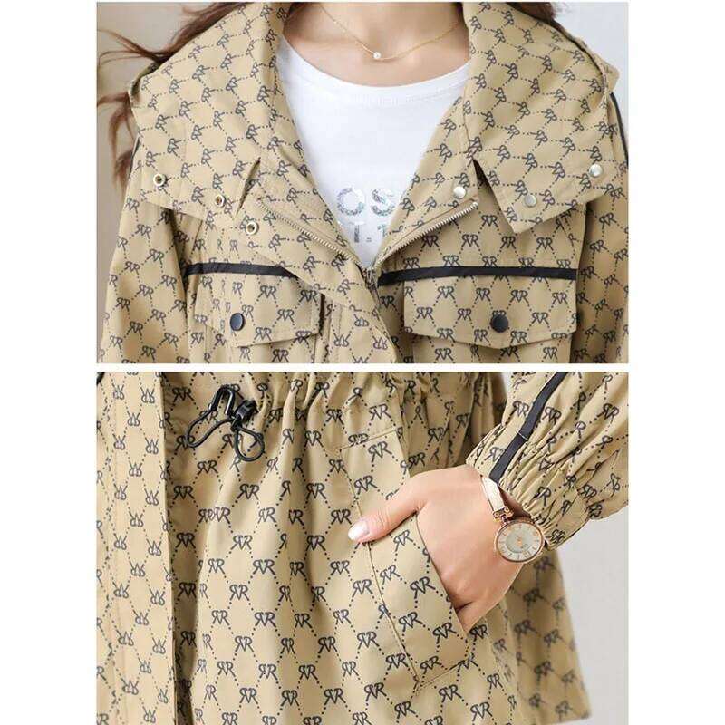 Mardi Hefxessdr Spring Autumn Korean High grade Casual Hooded Windbreaker Women Loose Temperament Fashion Print Trench Coat Female Outcoat