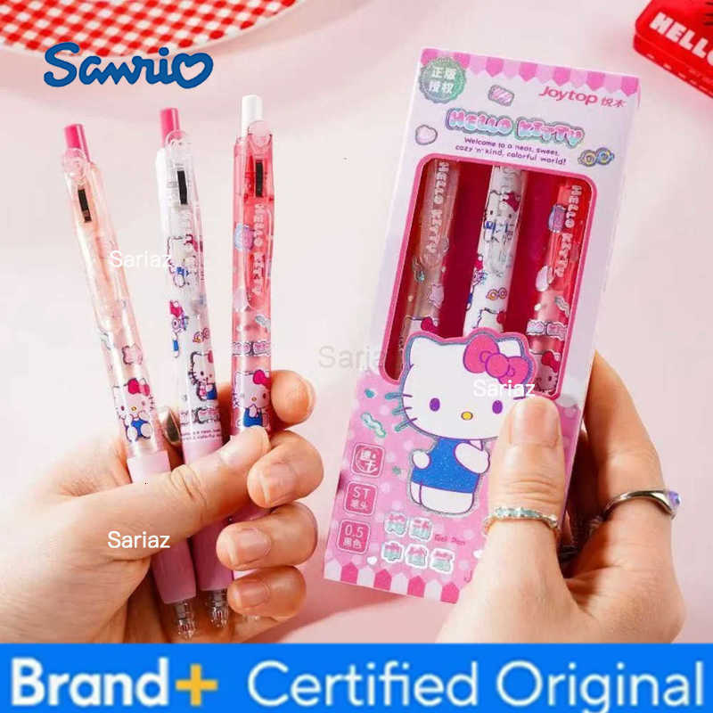 Sanrio 3Pc Genuine 05Mm Black Gel Pen Cartoon Hello Kitty Melody Ballpoint Pens Office Writing Record Pens Girl Stationery Gift H251231