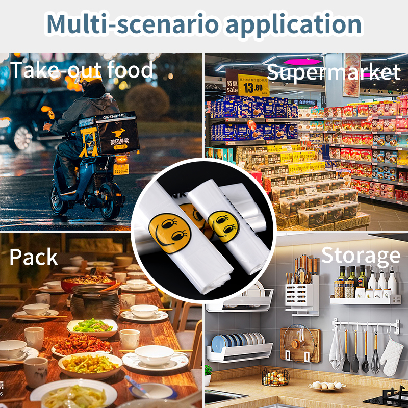 Supermarket shopping smiley face degradable plastic bag manufacturer fruit food delivery convenience vest bag logo hand-held bag