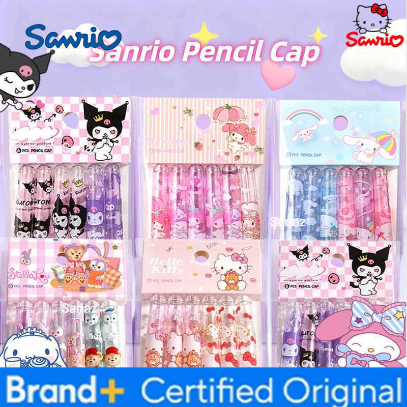Sanrio 6pcs/set Hello Kitty Cinnamoroll Kuromi Melody Cartoon Stationery Supplies Back To School Stationery Writing cap of a pen H251231