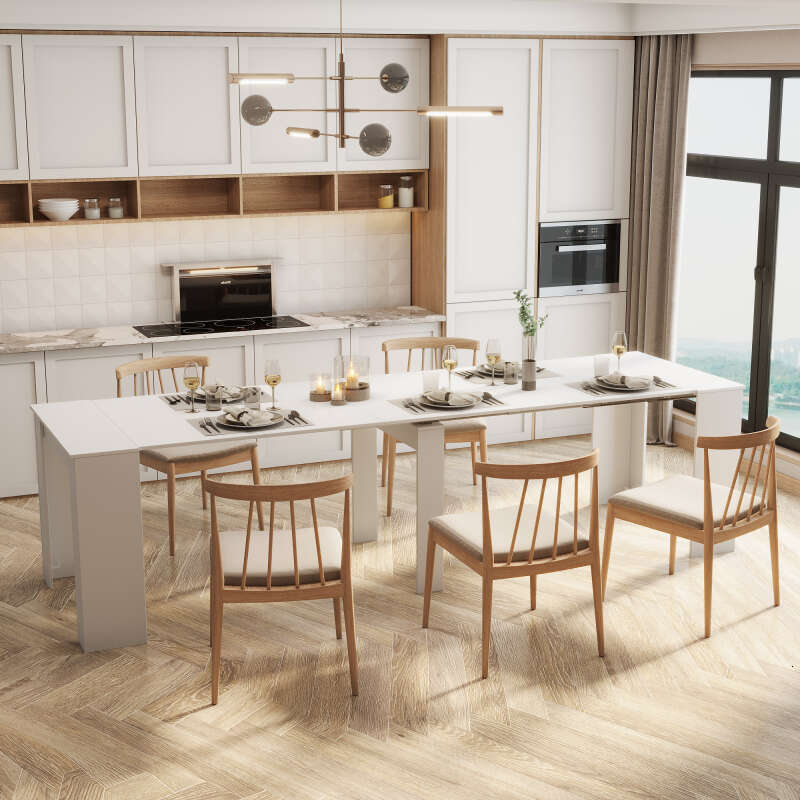 Modern Multifunctional Extendable Dining Table with Outlet Space Saving Expanding Table Storage for Party Weddings Meetings Celebrations Dining Room F
