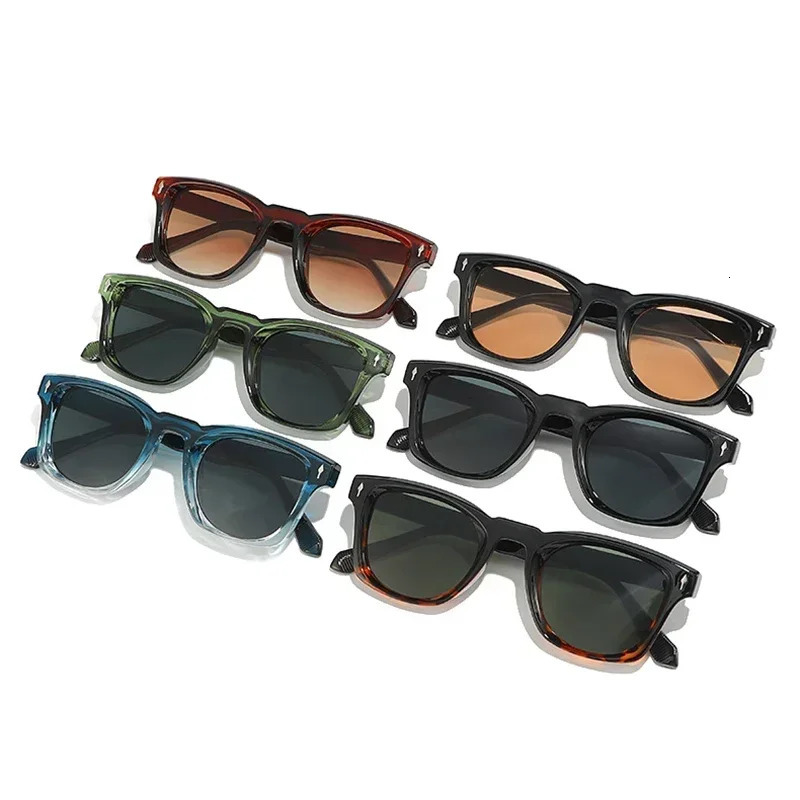 JNPCXI Retro Rivets Square Sunglasse Fashion Gradient Shades UV400 Men Green Black Sun Glasses 251230