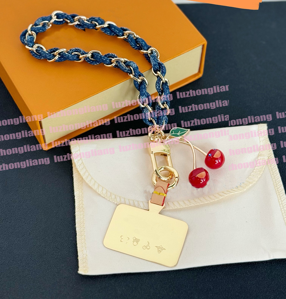 Takashi Murakami Series Designer High-End Denim Chain Phone Charm Keychain Cherry Pendant Luxury Phone Strap 8888888888