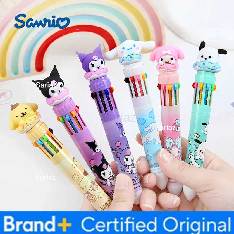 Sanrio Cartoon Ballpoint Pen 3pcs Kuromi Hello Kitty Cinnamoroll 10 Color 07 School Student Stationery Draw Wrirte Mark Pen H251231