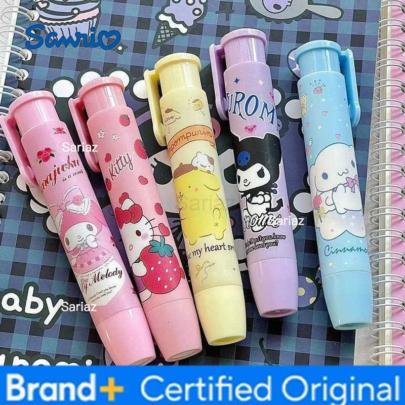 Sanrio Hello Kitty Pushable Erasers Anime Action Figures Kuromi Cinnamoroll My Melody Cartoon Stationery Children Birthday Gifts H251231