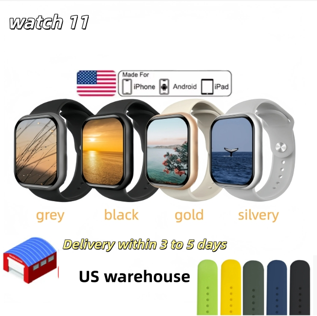 US warehouse available for Smartwatch S11 and U3 series 11 46mm Android watches with Bluetooth calling, wireless charging, and fitness tracker.