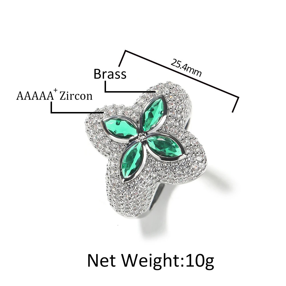 THE BLING KING Clover Flower Rings Micro Paved Out Green Cubic Zirconia Punk Ring Hiphop Jewelry For Men Women Party Gift 251230