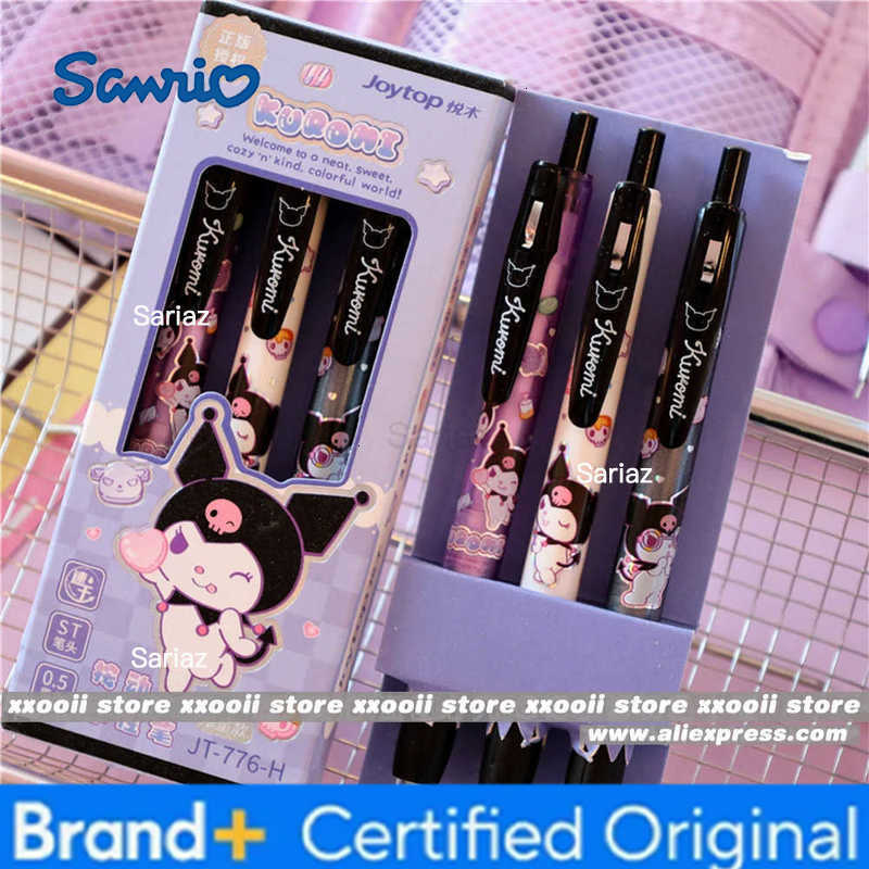 Sanrio Genuine 3Pcs Kawaii 05mm Gel Pens Cute Hello Kitty Cinnamoroll Kuromi Black Pen School Student Stationery Supplies Gifts H251231