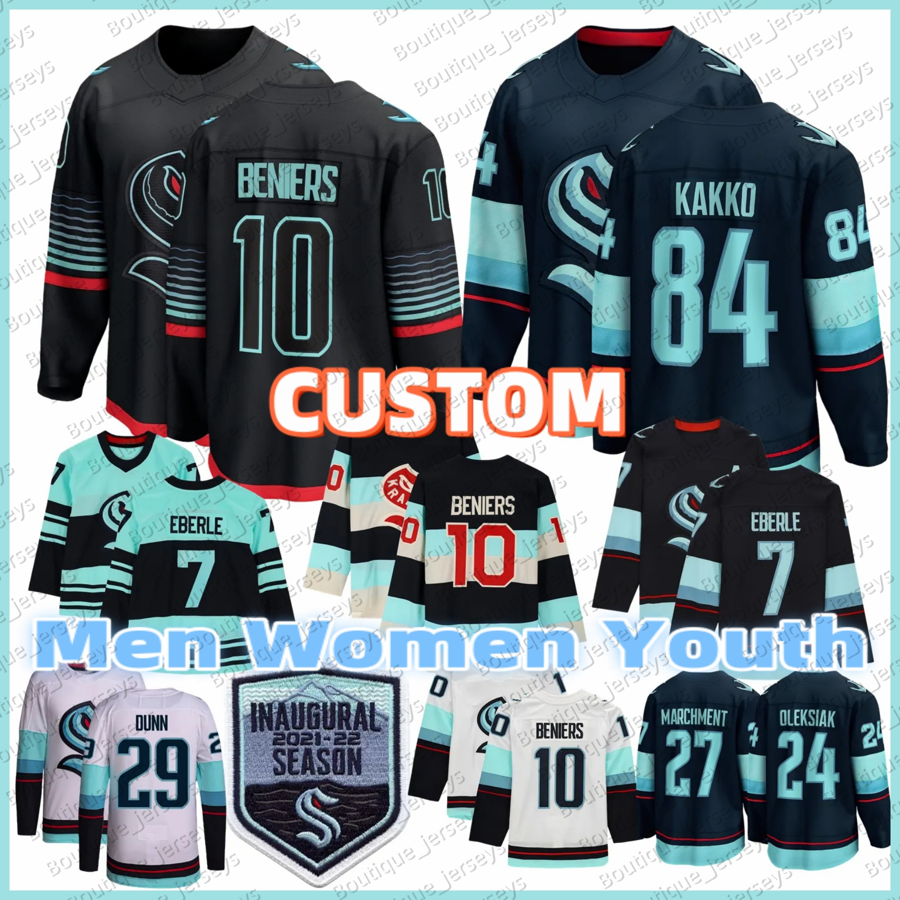 10 Matty Beniers Seattle hockey jersey 84 Kaapo Kakko Krakens jersey Berkly Catton McCann Eberle Brandon Montour Ryan Lindgren Philipp Grubauer Shane Wright