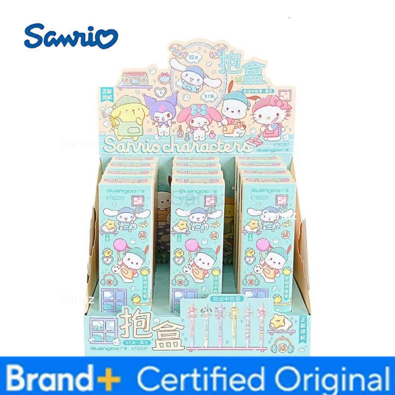 Sanrio 12pcs/lot Kitty Melody Kuromi Gel Pen Cute Pochacco 05mm Black Ink Neutral Pens Promotional Gift Office School Supplies H25123111