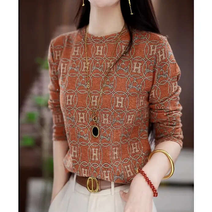 New Women's Floral Pattern T shirts Tops O-Neck Casual Pullover Long Sleeve Y2K Clothing For Girls Fashion Sweatshirt