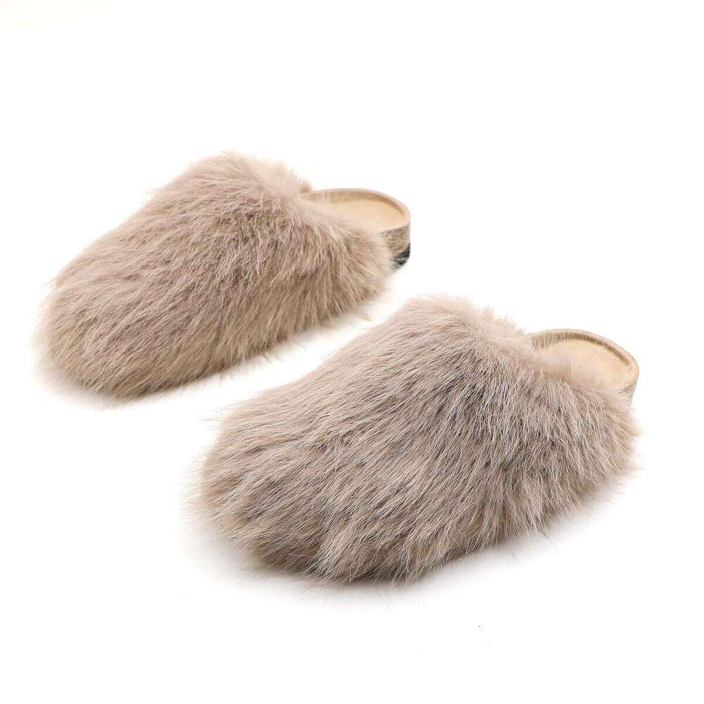 Lurnyet Women's Grey Fluffy Fur Slide Slippers Soft Comfort Indoor Home Casual Slippers STOCK-3