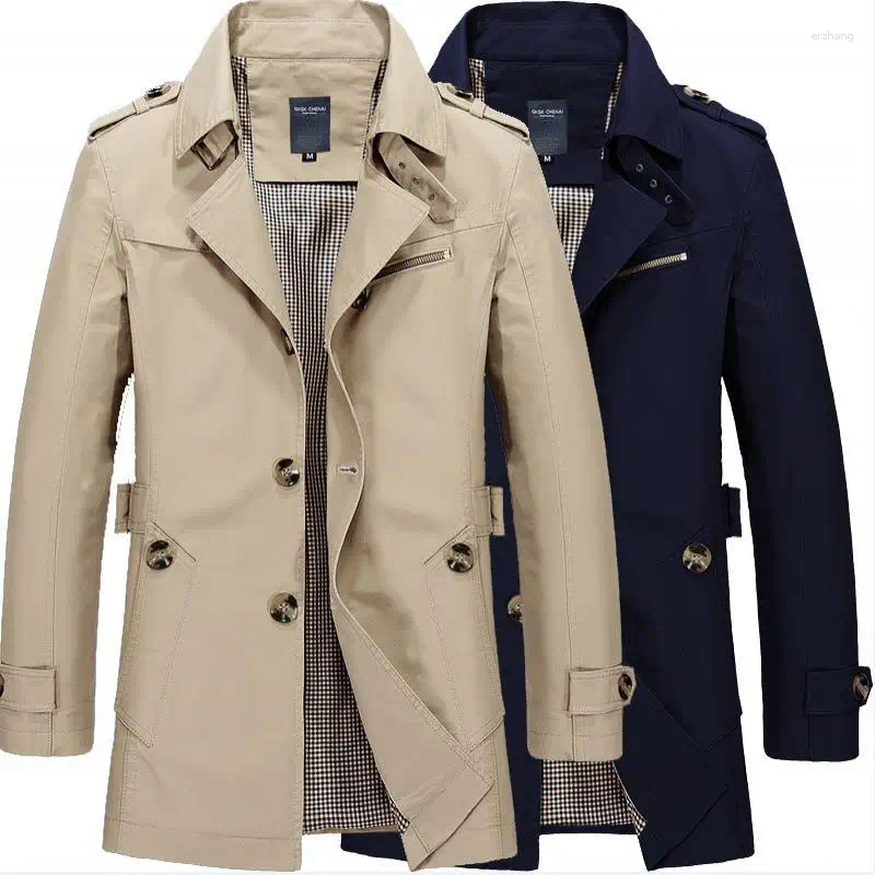 Men's Trench Coats Large Windbreaker Work Jaet Busin Gentleman Sle Long Sve Pure Color Autumn Season Single Button Closure Coat