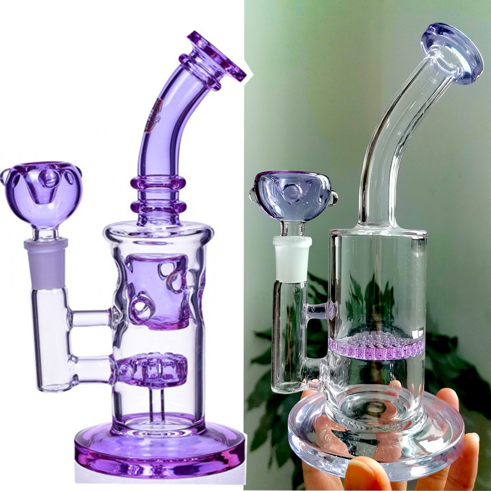 Thick Glass Bong Recycler Hookahs Oil Water bongs Thick Water Pipes Herb Smoking Water pipes bubbler 14mm Bowl