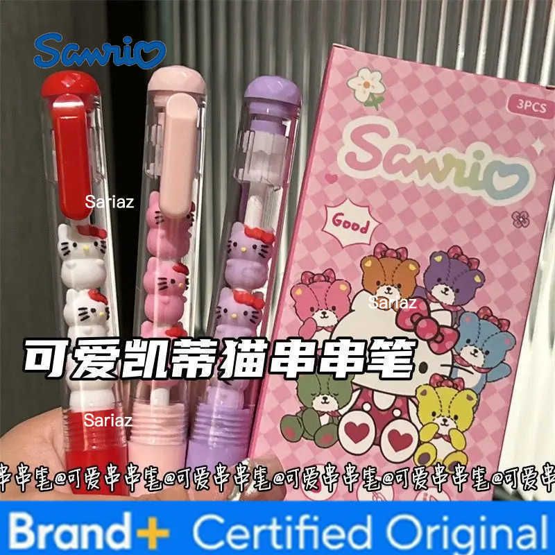 Sanrio 3Pcs Hello Kitty Gel Pen Set 05Mm Black Personality Ins Wind Fun Decompression Pen Students Learn Stationery H25123111
